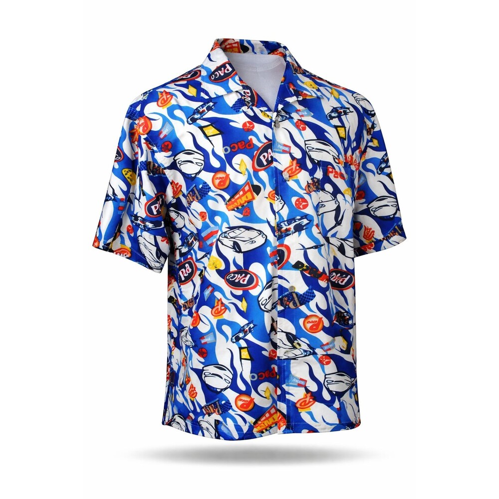 Paco Jeans Button SS Shirt Men's Size M Medium Racing Cars Blue All Over Print